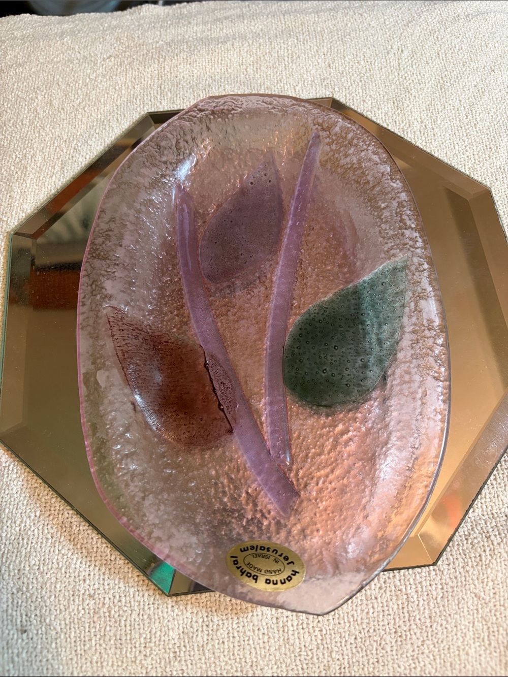 Hanna Bahral Fused Art Glass Dish Handmade Jerusalem Israel